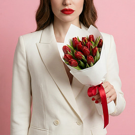 13 красных тюльпанов