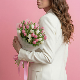 29 бело-розовых тюльпанов