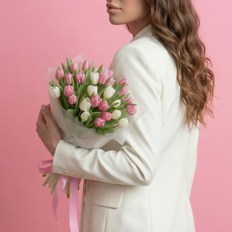 Букет "29 бело-розовых тюльпана"