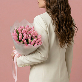 49 розовых тюльпанов