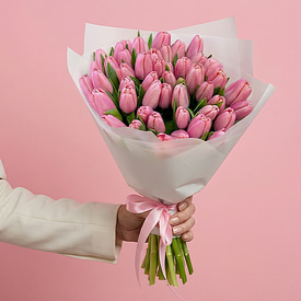 49 розовых тюльпанов