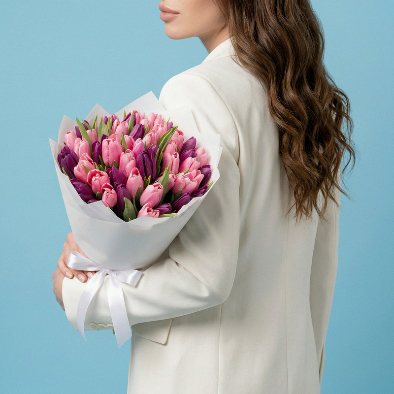 Букет "51 розово-фиолетовый микс тюльпанов"