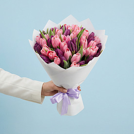 51 розово-фиолетовый микс тюльпанов