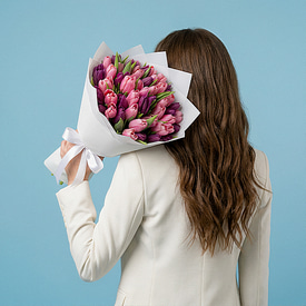 51 розово-фиолетовый микс тюльпанов