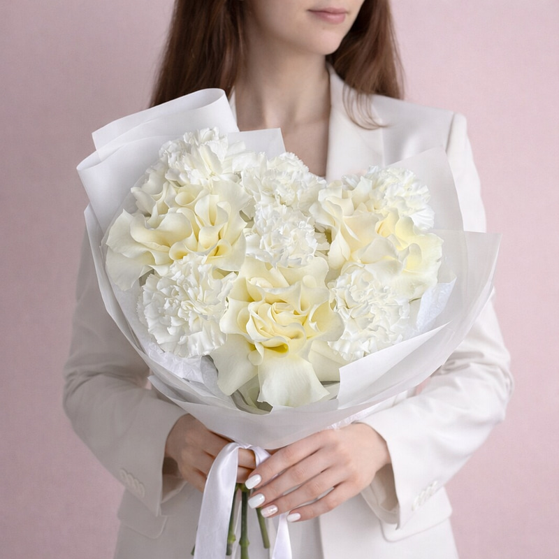 Букет с французскими розами "Белый кашемир"